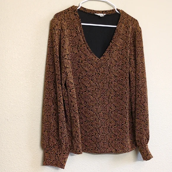 JohnPaulRichard Black and Gold Patterned Top Fall Colors Women's Size XL - Picture 1 of 9